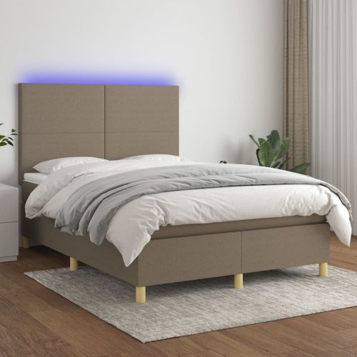 Боксспринг легло с матрак и LED, таупе, 140x200 см, плат