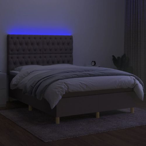 Боксспринг легло с матрак и LED, таупе, 140x200 см, плат