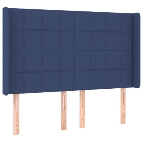 Боксспринг легло с матрак и LED, синьо, 140x200 см, плат