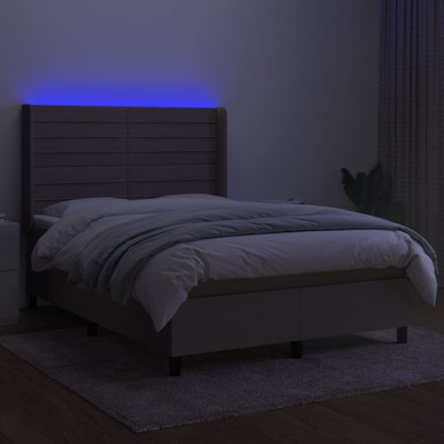 Боксспринг легло с матрак и LED, таупе, 140x200 см, плат