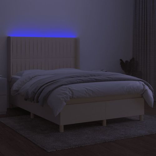 Боксспринг легло с матрак и LED, кремаво, 140x200 см, плат