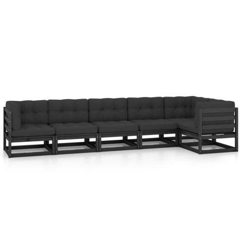 Градински лаундж комплект, 6 части, с възглавници, бор масив