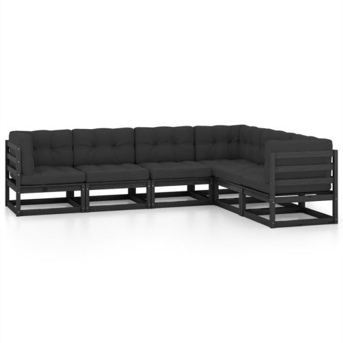 Градински лаундж комплект, 6 части, с възглавници, масив бор