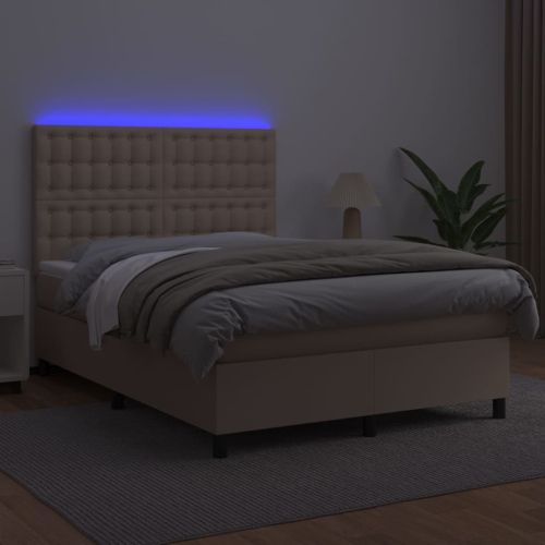 Боксспринг легло с матрак LED капучино 140x200 см