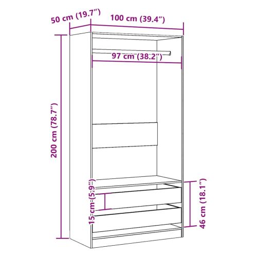 Гардероб, старо дърво, 100x50x200 см, инженерно дърво