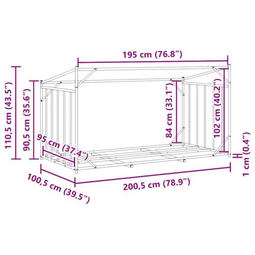 vidaxL Стойка за дърва за огрев с дъждобран, 200,5x100,5x110,5 см