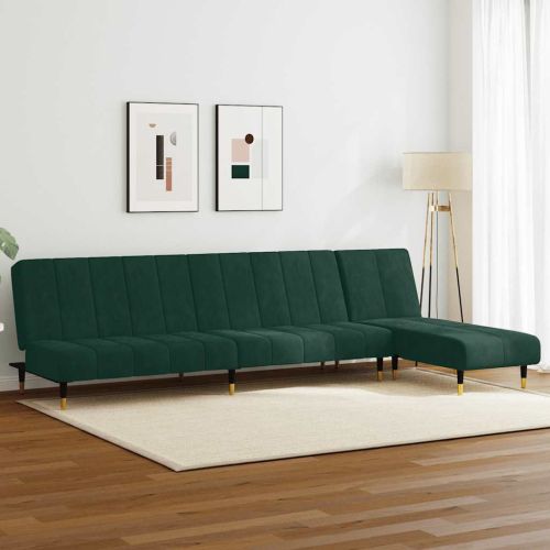 Комплект дивани от 2 части, тъмнозелен, кадифе