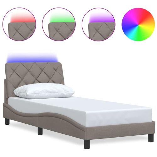 Рамка за легло с LED без матрак, таупе, 80x200 см, плат