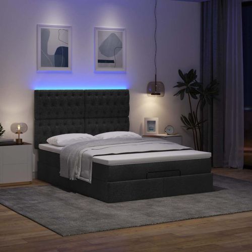 Османска легло с матрак и LED, черно, 140x200 см, плат