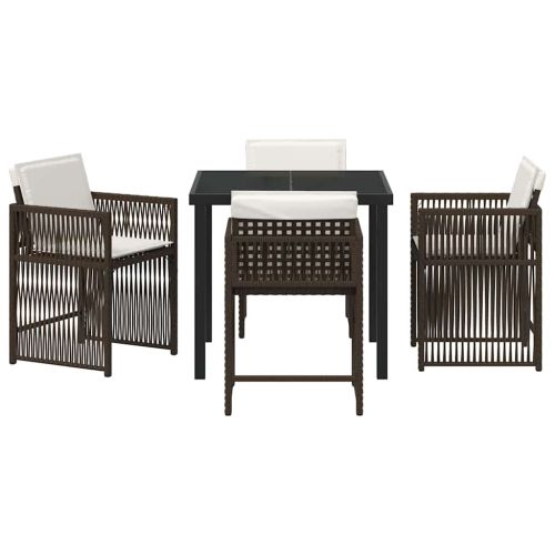 Комплект за хранене в градината 5 pcs Кафяво полиратан