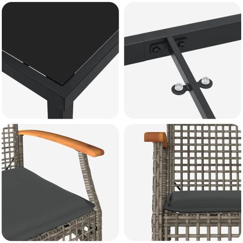 Комплект за хранене в градината 3 pcs Сив полиратан