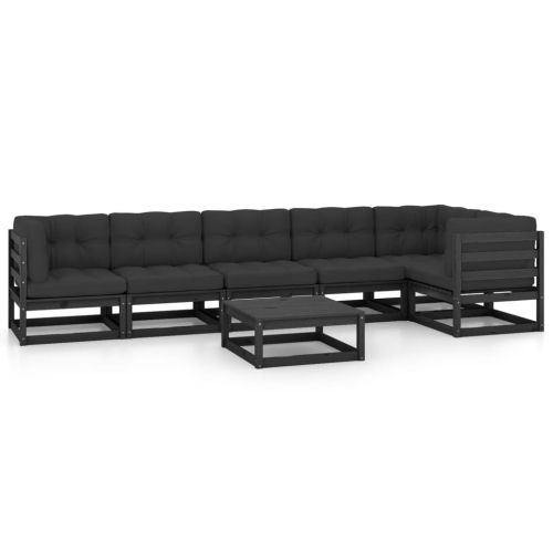 Градински лаундж комплект, 7 части, с възглавници, бор масив