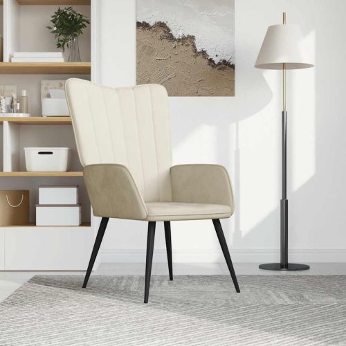 Релаксиращ стол, кремавобял, кадифе