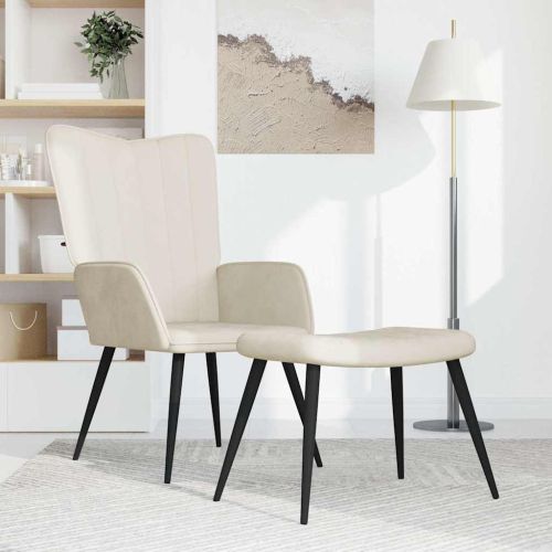 Стол за релакс с табуретка, кремавобял, кадифе