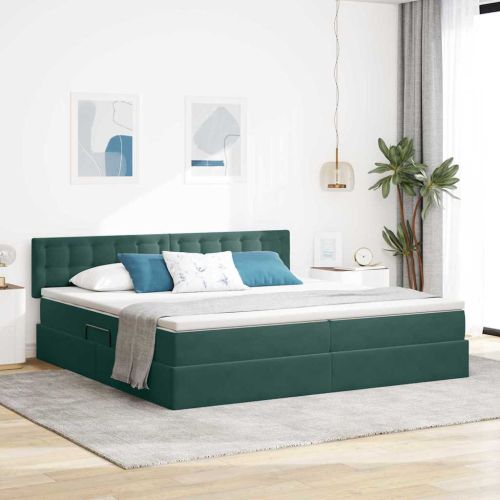 Легло с място за съхранение Тъмен зелен 200 x 200 cm Кадифе