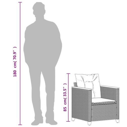 Градински стол с възглавници черен полиратан