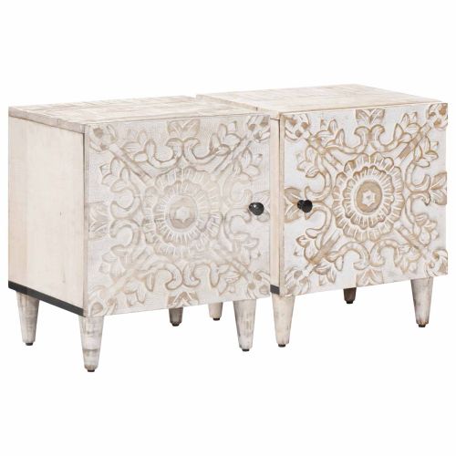 Нощен шкаф 2 pcs Бяло 40 x 33,5 x 46 см Солидно мангово дърво