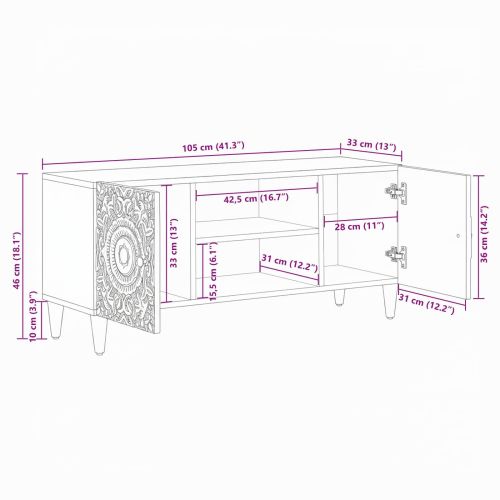 ТВ шкаф Бяло 105 x 33,5 x 46 см Солидно мангово дърво