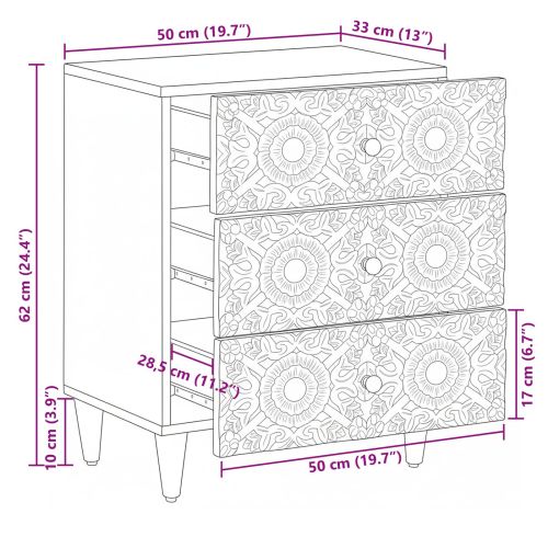 Леглов шкаф Бяло 50 x 33 x 60 см Солидно мангово дърво