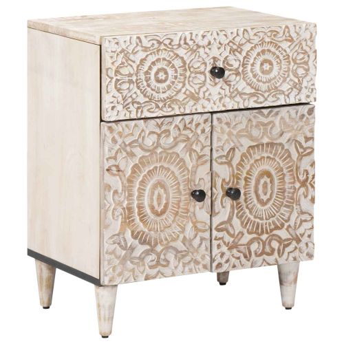 Леглов шкаф Бяло 50 x 33 x 60 см Солидно мангово дърво