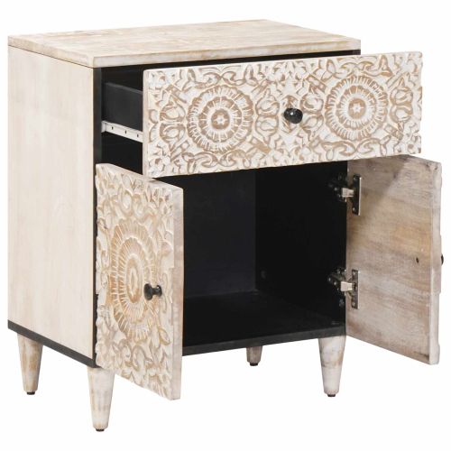 Леглов шкаф Бяло 50 x 33 x 60 см Солидно мангово дърво