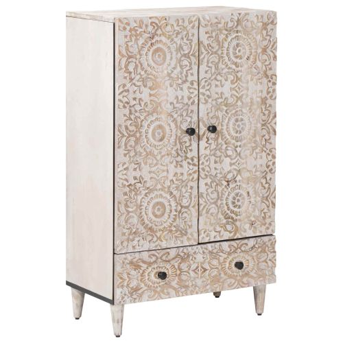 Висок шкаф Бяло 60 x 33,5 x 100 см Солидно мангово дърво