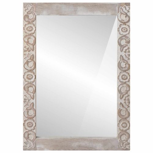 Огледало за баня Бял 70 x 50 x 2,5 см Солидно мангово дърво