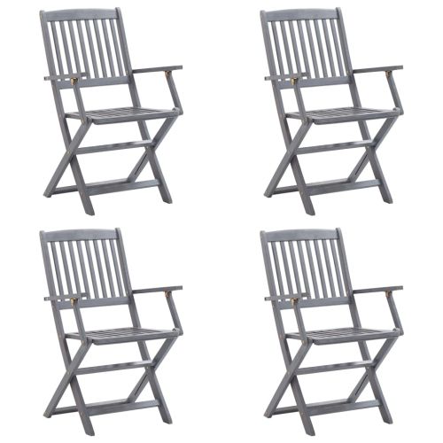 Сгъваеми градински столове, 4 бр, възглавници, акация масив