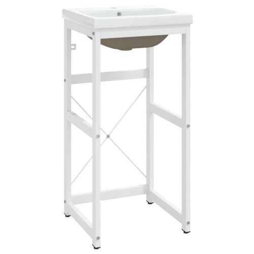 Рамка за мивка за баня с вграден умивалник, бяла, желязна