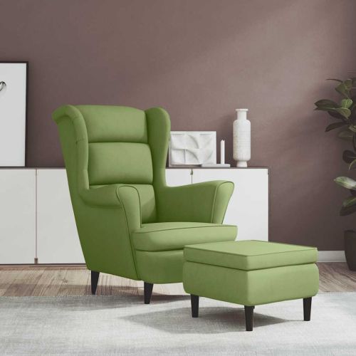 Фотьойл Wingback с табуретка, светлозелено, кадифе