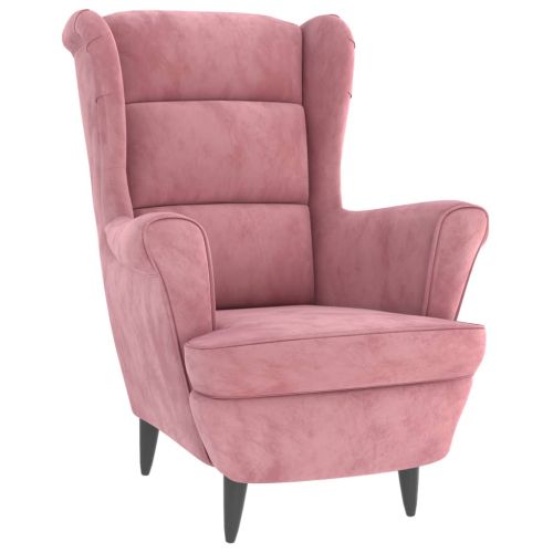 Фотьойл Wingback с табуретка, розова, кадифе