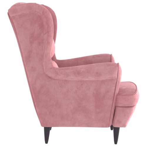 Фотьойл Wingback с табуретка, розова, кадифе