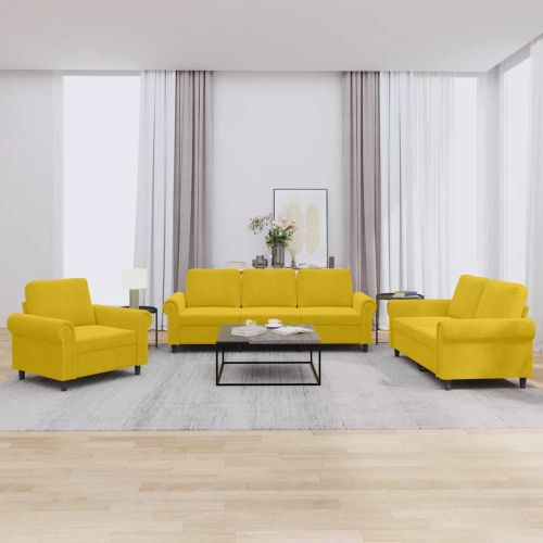 Комплект дивани от 3 части с възглавници, жълт, кадифе