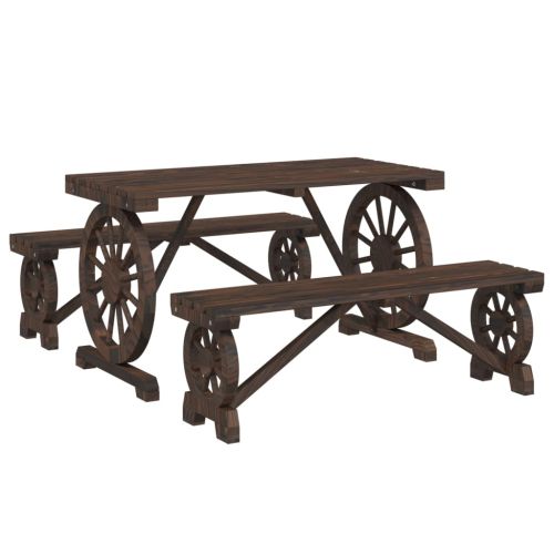 Градински трапезен комплект от 3 части, масивна ела