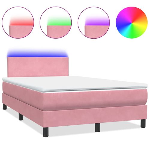 Боксспринг легло с матрак и LED, розово, 120x220 см, кадифе