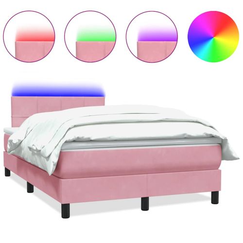Боксспринг легло с матрак и LED, розово, 120x220 см, кадифе