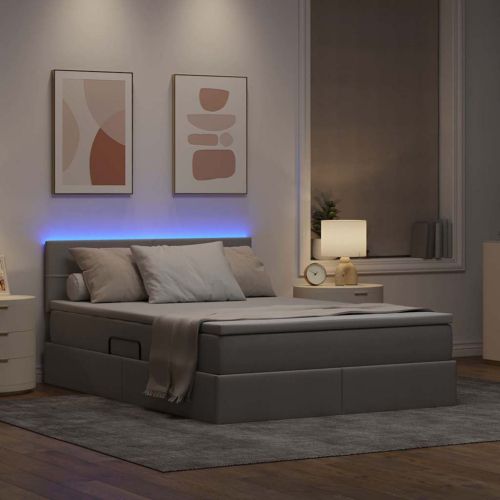 LED легло за съхранение с матрак Таупе 140 x 200 cm Текстил