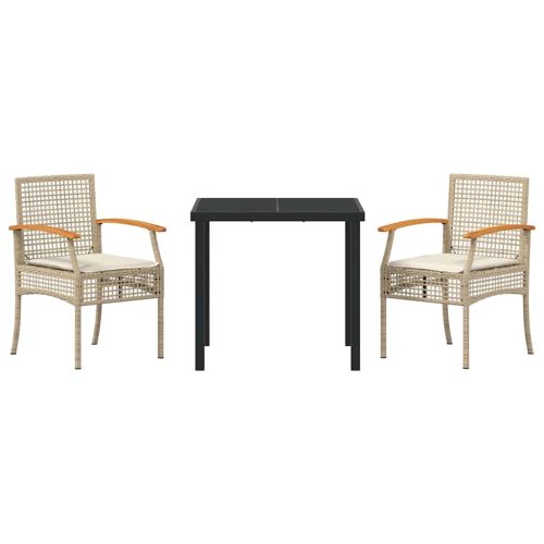 Комплект за хранене в градината 3 pcs Бежов и черен Ратан