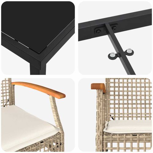 Комплект за хранене в градината 3 pcs Бежов и черен Ратан