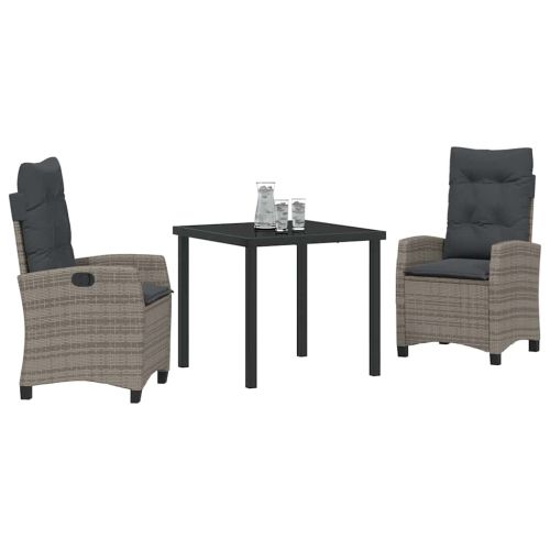 Комплект за хранене в градината 3 pcs Сив полиратан