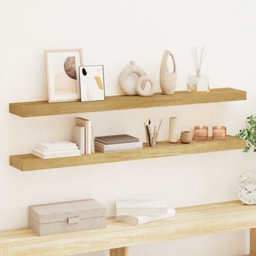 Стенни рафтове 2 бр 110x15x4 см тиково дърво масив
