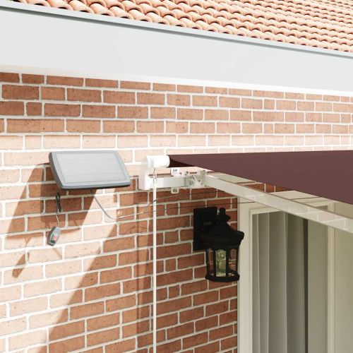 Ръчно прибираща се тента с LED, кафяв, 400x300 см