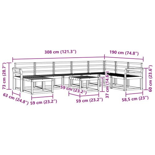Комплект дивани за открито 9 pcs Естествен