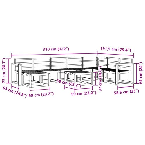 Комплект дивани за открито 9 pcs Естествен