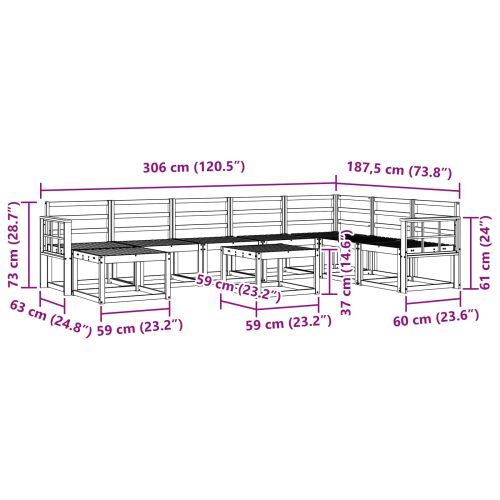 Комплект дивани за открито 9 pcs Естествен
