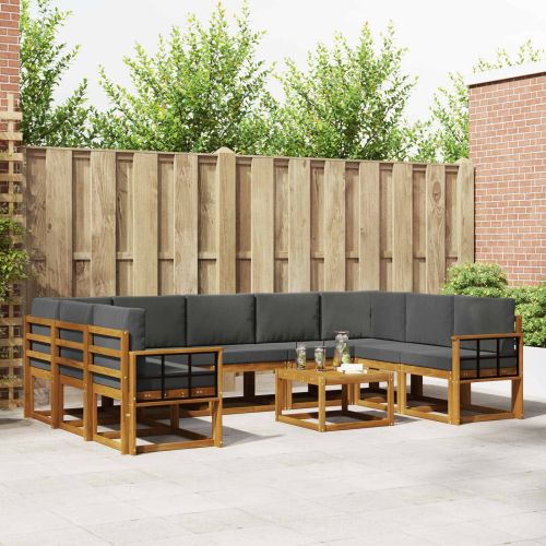 Комплект дивани за открито 10 pcs Натурален и Антрацит