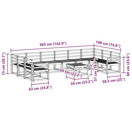 Комплект дивани за открито 11 pcs Естествен