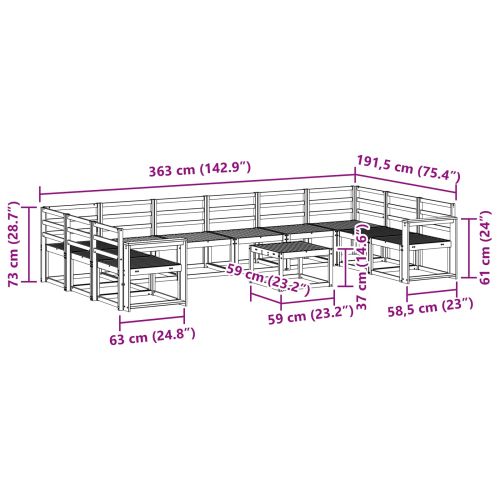 Комплект дивани за открито 11 pcs Естествен