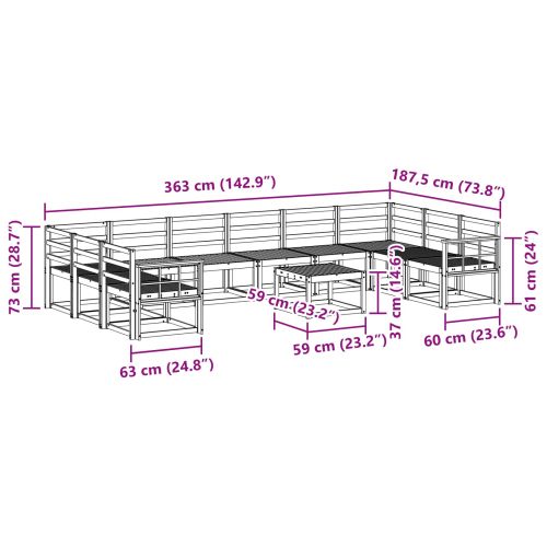 Комплект дивани за открито 11 pcs Естествен