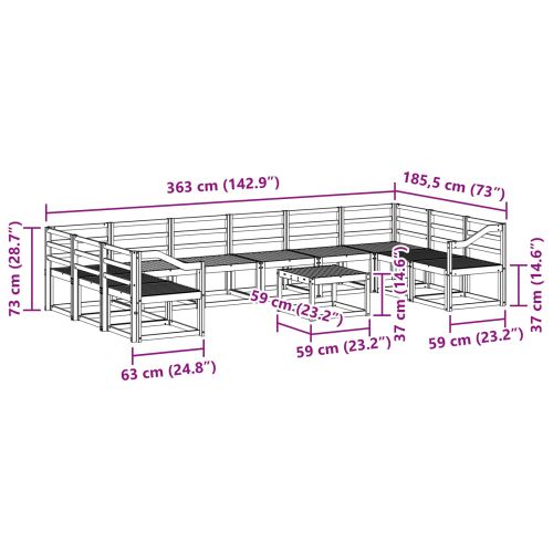 Комплект дивани за открито 11 pcs Естествен